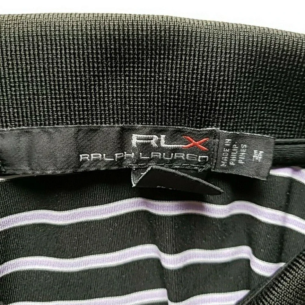 RLX Ralph Lauren Polo Shirt Mens M Black Stripe Sugar Creek Golf Logo Knit Top